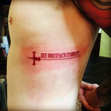 See you space cowboy #cowboybebop Cowboy Be Pop Tattoo, See You Space Cowboy Tattoo, Space Cowboy Tattoo, Cowboy Bebop Tattoo, See You Space Cowboy, Cowboy Tattoos, Space Cowboys, Chest Tattoo Men, Cowboy Bebop