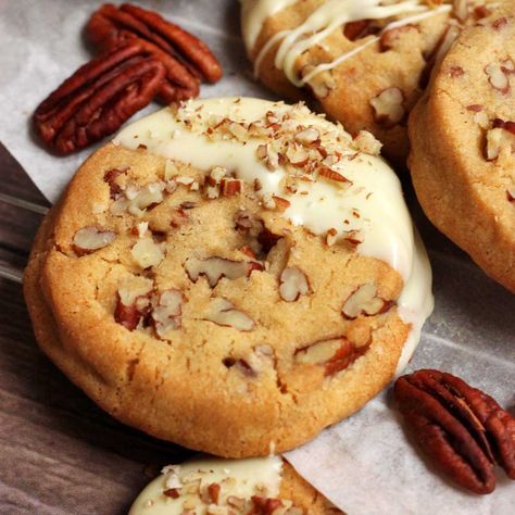 Choc Chip Pecan Cookies, Brown Butter Pecan Pie Bars, Butter Pecan Cake Cookies, Browned Butter Pecan Cookies, Brown Butter Pecan Cookies Recipe, Bakery Style Cookies Big, Butter Pecan Meltaway Cookies, Pecan Cookies Christmas, Brown Butter Christmas Cookies