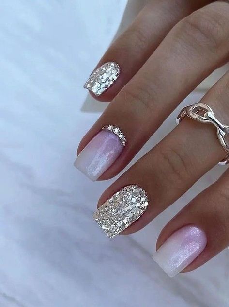 Glam Nails 2023, New Years Nail Designs With Gems, Elegant Wedding Nails, Wedding Nails Bridesmaid, Vegas Nails, Nails Bridesmaid, Inspiration Nails, Nails For Bride, Wedding Nails French