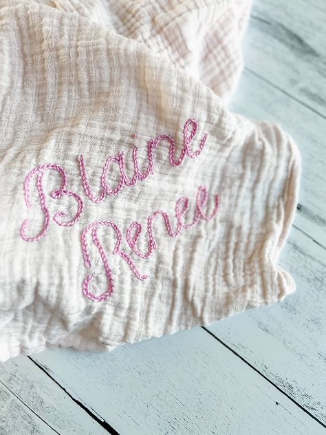 How to Hand-Embroider a Swaddle Blanket Hand Embroidered Blanket, Swaddle Tutorial, Hand Embroidered Baby Blanket, Embroidery Designs Baby, Embroidered Blanket, Muslin Blankets, Muslin Swaddling, Personalised Blankets, Beautiful Blankets