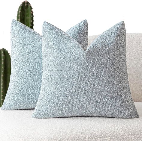 Amazon.com: Foindtower Pack of 2 Modern Textured Boucle Throw Pillow Covers Accent Solid Decorative Pillow Cases Cozy Woven Couch Cushion Case for Chair Sofa Bed Living Room Home Decor, 18 x 18 Inch, Light Blue : Home & Kitchen Cozy Pillows, Sofa Bed Living Room, Neutral Cushions, Bed Living Room, Cozy Couch, Chair Sofa Bed, Couch Cushion, Cozy Pillow, Garden Pillows