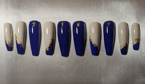 Gold Flakes, Natural Nails, Gel Polish, Press On Nails, Free Gift, Custom Sizing, Free Gifts, Royal Blue, Charms