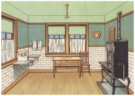 Picture from the Sears 1912 Modern Homes catalog. 1910s Kitchen, Arts And Crafts Architecture, Edwardian Interiors, Weird Picture, Craftsman Dining Room, Craftsman Interiors, Arts And Crafts Interior Design, Bungalow Interiors, Arts And Crafts Interiors