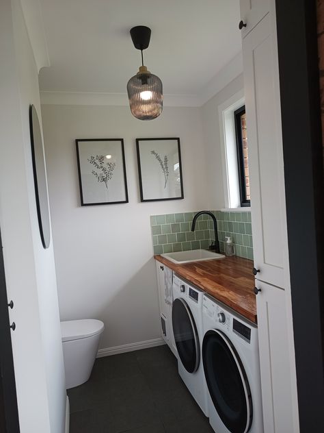 Tiny Laundry Bathroom Combo, Small Full Bathroom With Laundry, Guest Bathroom With Laundry Room, Powder Room With Washer And Dryer, Ensuite Laundry Combo, Laundry Room Design With Toilet, Laundry And Toilet Combo, Utility Rooms With Toilet, Small Master Closet With Laundry