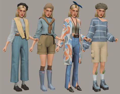 Sims 4 Cc Old People Clothes, Granny Clothes, Painter Outfit, Sims4 Lookbook, Artsy Girl, Cc Mods, Hair Hat, Tumblr Sims 4, Artsy Outfit