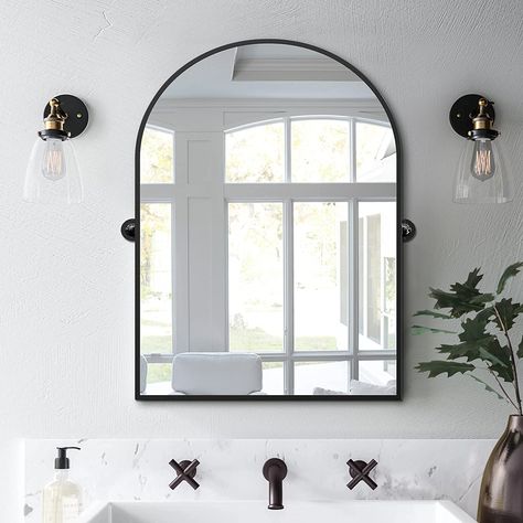 Arch Mirror Bathroom, Pivot Bathroom Mirror, Black Bathroom Mirrors, Arched Bathroom, Farmhouse Bathroom Mirrors, Black Bathroom Mirror, Wall Mirror Bathroom, Arched Wall Mirror, Arched Wall