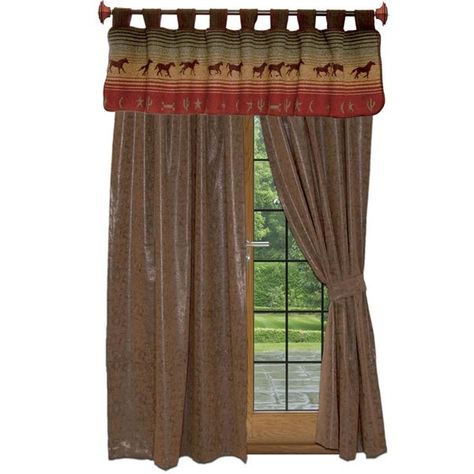 Mustang Canyon Window Treatments Lodge Design, Window Treatments Curtains, Low Sofa, Western Bedding, Leaf Curtains, Wood River, Log Cabin Decor, Ranch Decor, Drape Panel