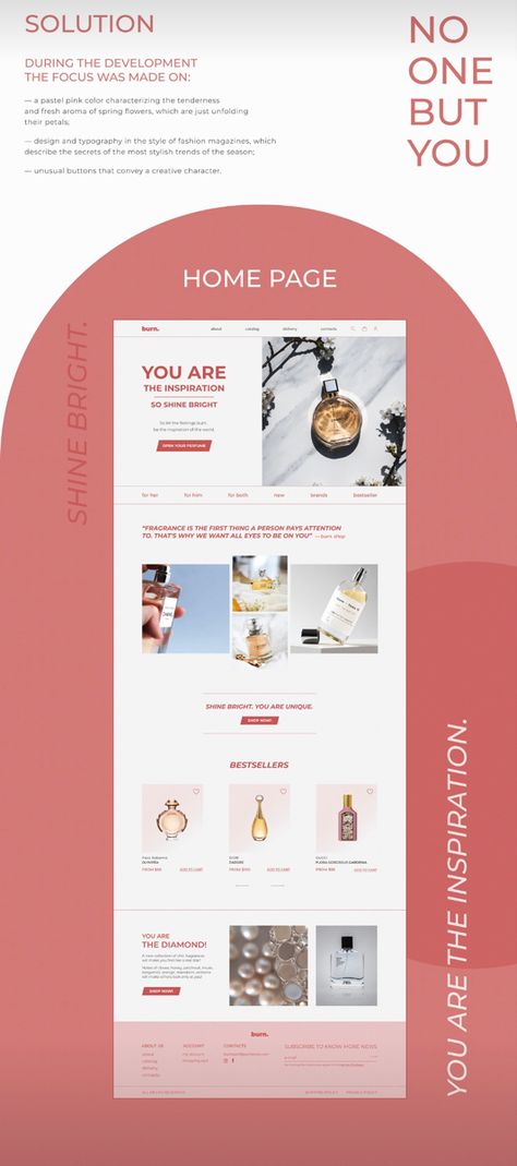 Landing page for a perfume online store Perfume Page Design, Perfume Website Design Ideas, Perfume Website Design, Idea Typography, Typography Color, Ui Design Principles, Website Design Inspiration Layout, Color Minimalist, Social Media Branding Design