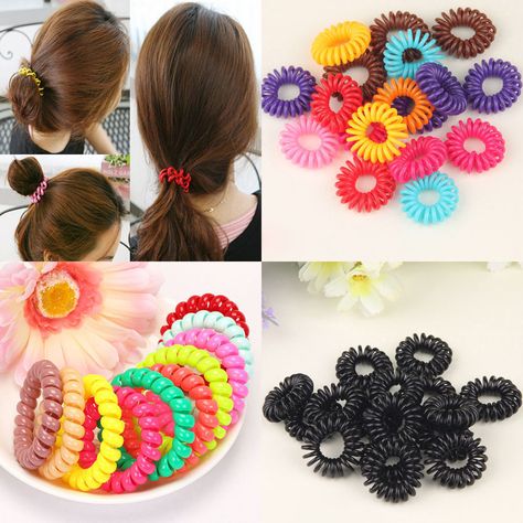 Fashion Hair Band Elastic Hair Ties Spiral Slinky Elastic Rubber Rope Ponytal Rubber Band Hairstyle, Rubber Band Hairstyles, Hair Tie Bracelet, Women's Hair Accessories, Elastic Hair Ties, New Hair Colors, Elastic Bracelet, Hair Elastics, Women's Hair