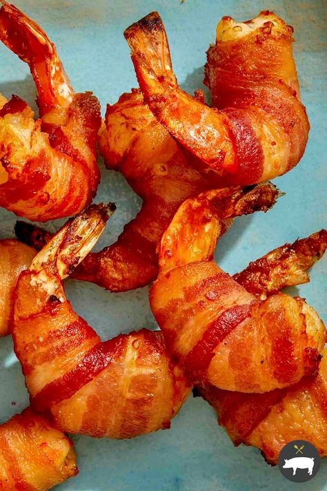 The perfect 30-minute appetizer, this Air Fryer Bacon Wrapped Shrimp has tender bites of shrimp wrapped in salty, crispy bacon, all slathered in a sweet and tangy honey mustard sauce. #airfryer #baconshrimp #appetizer Air Fryer Bacon Wrapped Shrimp, Shrimp Wraps, Wrapped Shrimp, Air Fryer Bacon, Spoon Fork Bacon, Bacon Wrapped Shrimp, Bbq Bacon, Honey Mustard Sauce, Mustard Sauce