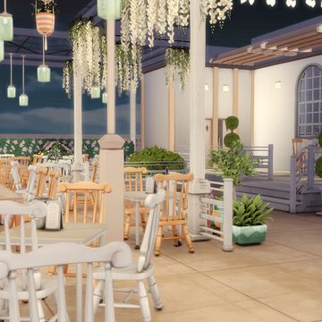 Sims 4 Restaurant, Sims 4 Content, Sims 4 Family, Greek Restaurants, Romantic Restaurant, Sims 4 Characters, Sims 4 Collections, Rooftop Restaurant, Family Restaurants