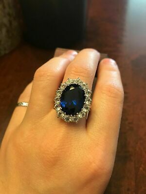 (eBay) 6.00Ct Natural Sapphire Princess Diana Gemstone Ring 950 Platinum Size P N Princess Diana Ring, Diana Ring, White Sapphire Earrings, Oval Halo Engagement Ring, Gemstone Diamond Ring, Sapphire Wedding Rings, Sapphire Earrings Studs, Wedding Rings Halo, White Gold Sapphire