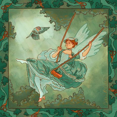 Endicott's Tea Party 27: Rococo For today's prompt I have drawn one of the most classic Rococo paintings, Jean Fragonard's The Swing EXCEPT make it Over the Garden Wall! I've drawn Rococo Beatrice with a different blue dress, but all the same features of our favourite bluebird 🐦 #endicotts24 #artober #drawtober #endicottsteaparty #cozyart #theswing #jeanhonorefragonard #jeanfragonard #overthegardenwall #beatrice #otgw #otgwbeatrice #overthegardenwallfanart #otgwfanart #autumnart #peachtob... Otgw Beatrice, Beatrice Otgw, Beatrice Over The Garden Wall, Over The Garden Wall Beatrice, Rococo Paintings, Rococo Painting, Jean Honore Fragonard, Over The Garden Wall, The Swing