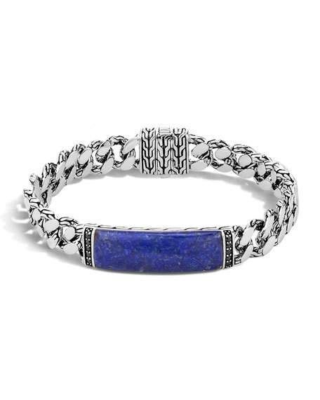 John Hardy Men's Gourmette Large Link Bracelet, Fashioned in Sterling Silver, Featuring Lapis and Black Sapphire Nice Jewelry, Chain For Men, Chalcedony Stone, Silver Eagle, Jewelry Men, Head Chain, Gold Chains For Men, Men Gifts, Bracelet Men