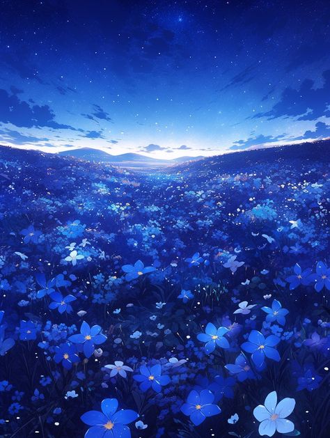 Blue Anime Scenery, Blue Scenery Aesthetic, Anime Blue Background, Anime Blue Sky, Mystical Backgrounds, Paradise Background, Blue Hour Aesthetic, Blue Background Aesthetic, Blue Scenery