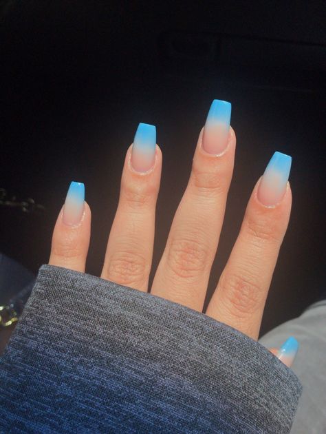 Ombre Blue French Tip Nails, Light Blue Ombre French Tip Nails, Blue And White Faded Nails, Blue And White Ombre Nails Acrylic, Dark And Light Blue Ombre Nails, Blue Ombré Nails, Frosted Tips, Blue Ombre Nails, Spring Break Nails