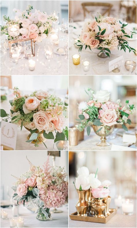 Girls, get inspired by one of the most romantic and sweet colors – blush pink! This tender color makes everything look beautiful, harmonious and so lovely! Blush wedding dresses are so popular today that they’ve almost become a trend – many...  #weddings #wedding #weddingideas #weddingcolors #pinkweddings #himisspuff Blush Pink Wedding Centerpieces, Cheap Wedding Table Centerpieces, Blush Wedding Centerpieces, Pink Wedding Centerpieces, Blush Wedding Colors, Pink Wedding Colors, Rustic Wedding Decorations, Wedding Color Ideas, Unique Wedding Flowers