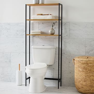 Streamline Over-The-Toilet Shelf Over The Toilet Shelf, Cottage Bathrooms, Toilet Shelf, Toilet Shelves, Apartment Storage, Over The Toilet, Mid Century Bathroom, Bathroom Floor Cabinets, Metal Wall Shelves