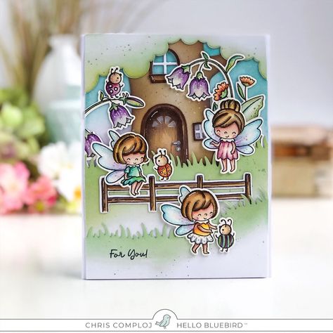 Meeting with friends at the Fairy Garden with Chris Shaker Tags, Fairy Dance, Blue Cards, Hello Bluebird, Fairies Dancing, Mft Cards, Fairy Friends, Card Board, Art Impressions