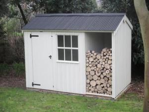 Blickling Shed with Log Store Garden Ideas With Logs, Shed With Log Store, Craftsman Sheds, Outdoor Storage Buildings, Garden Shed Interiors, Corner Sheds, Pallet Shed, Log Store, French Country Garden