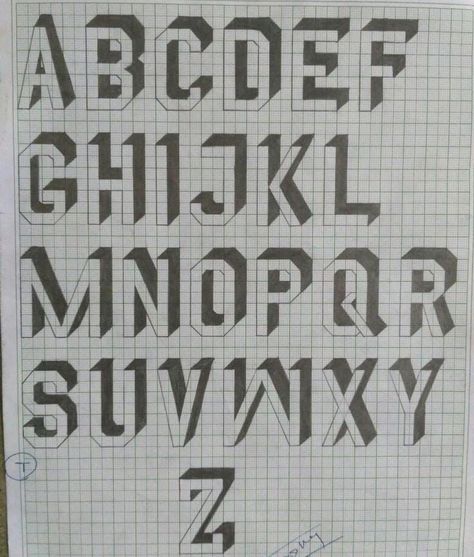 Hand Lettering Alphabet Fonts, Alfabet Font, Alphabet 3d, Lettering Styles Alphabet, Graph Paper Designs, Lettering Guide, 3d Alphabet, Graph Paper Drawings, 3d Lettering