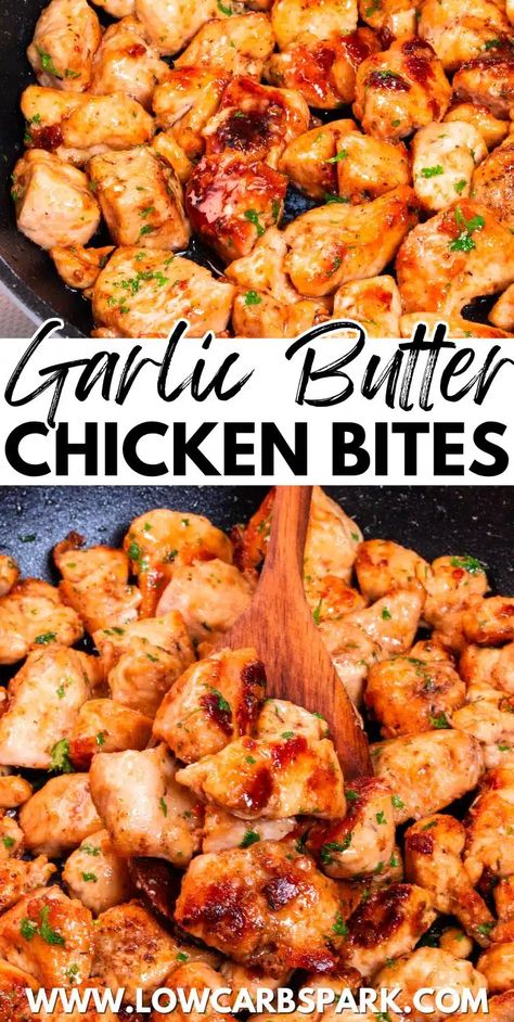 BEST Garlic Butter Chicken Bites Butter Garlic Chicken Bites, Garlic Butter Chicken Bites With Creamy, Garlic Butter Chicken Bites With Parmesan Pasta, Garlic Butter Chicken Bites With Lemon Parmesan Linguine, Golden Garlic Chicken Bites Over Parmesan Pasta, Chicken Bites Recipes, Low Carb Chicken Recipes, Garlic Butter Chicken, Easy Chicken Dinner Recipes