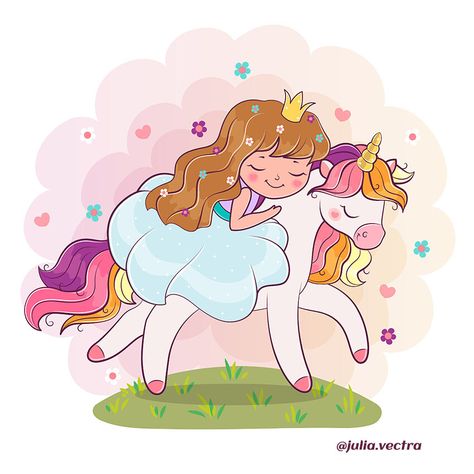 Unicorn Art Drawing, Cute Cartoon Princess, Girl And Horse, Magical Watercolor, Kid Design, Recuerdos Primera Comunion Ideas, Cute Rainbow Unicorn, Princess Illustration