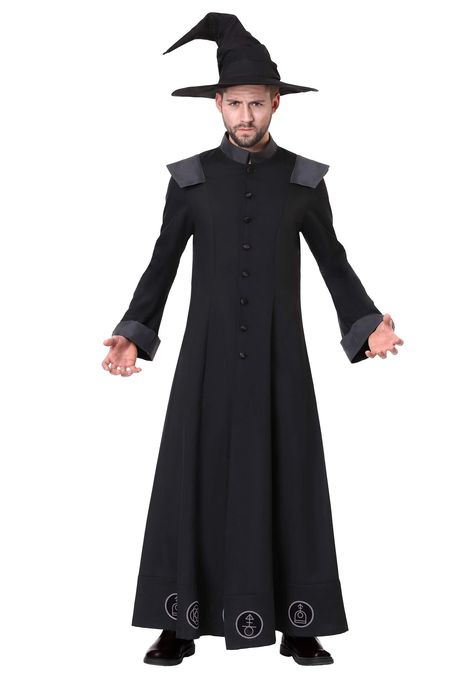 PRICES MAY VARY. Size: X-Small 100% polyester poplin fabric Satin-covered buttons at center front Button closure going down the front Contrasting-color mandarin collar, shoulder caps, & sleeve cuffs The Fun Costumes Warlock Costume for Men Get ready for a dark Halloween with our wizard warlock costume for men! This warlock outfit comes with a robe jacket and cone hat. The floor-length coat features satin-covered buttons that secure the jacket at the center front. A contrasting color Mandarin col Warlock Costume, Wizard Costume, Bar Party, Annual Meeting, Masquerade Party, Dress Hats, Mens Plus Size, Halloween Disfraces, Mens Costumes