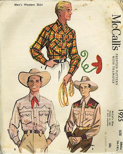 mccall's western shirt 1925 | Allison Marchant | Flickr Western Dress Shirts, Mens Shirt Pattern, Mccalls Patterns Vintage, Vintage Western Wear, 1950s Sewing Patterns, Mens Western, 1950s Mens, Shirt Sewing Pattern, Cowboys Shirt