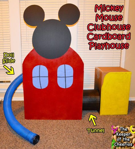 Mickey Mouse Clubhouse Cardboard Playhouse - The Keeper of the Cheerios Mickey Mouse Playhouse, Diy Mickey Mouse, Mickey Mouse Classroom, Mickey Mouse Crafts, Mickey Clubhouse, Cardboard Playhouse, Mickey Mouse Clubhouse Birthday Party, Mickey Mouse Clubhouse Party, Mickey Mouse Clubhouse Birthday