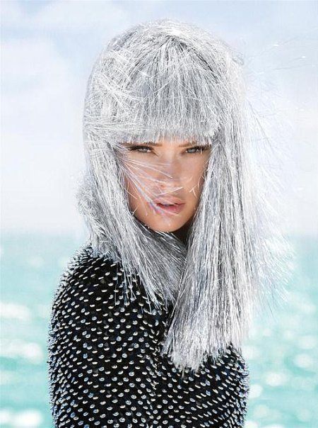 Doutzen Kroes Tinsel Wig, Sebastian Faena, Silver White Hair, Jessica Stam, Lily Donaldson, Edgy Haircuts, Silver Tinsel, Barbie Hair, Doutzen Kroes