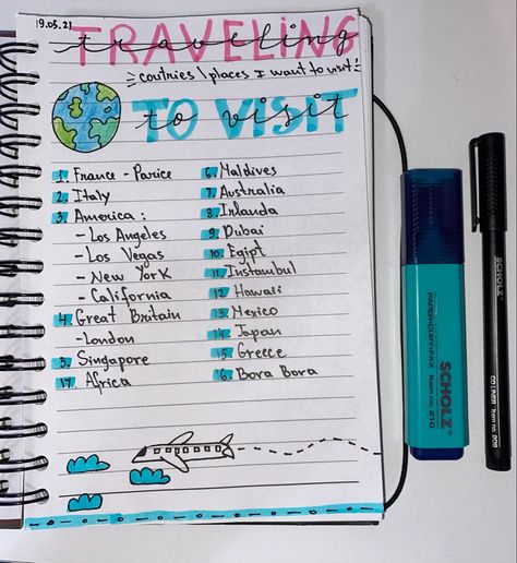 Places cities i want to visit Journal Ideas Places I Want To Go, Journal Places I Want To Go, My Favourites List Journal, Places I Want To Visit Journal, Dairy Idea, Diary Writing Ideas Personal, Personal Dairy, Dairy Writing, Smash Book Inspiration