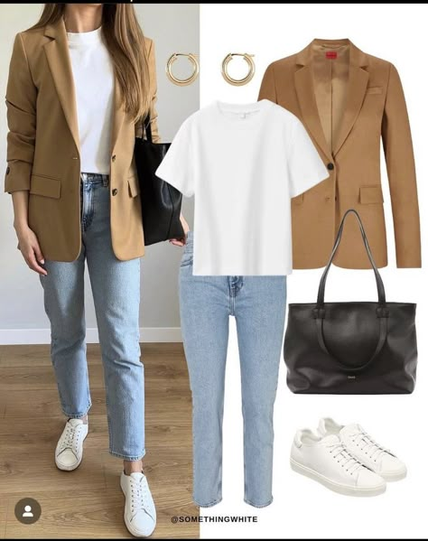 Casual Outfits Jeans, Smart Casual Blazer, Women's Spring Fashion, Smart Casual Women Outfits, Capsule Wardrobe Casual, Camel Blazer, Blazer Outfits Casual, Casual Work Outfits Women, Smart Casual Women