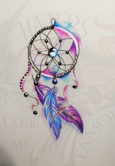 Dream Catcher Tattoo Designs, Tattoo Ideas Female Dreamcatcher, Tree Tattoo Thigh, Tattoo Ideas Dream Catcher, Small Dreamcatcher Tattoo, Dreamcatcher Tattoo Design, Tattoo Plume, Dreamcatcher Watercolor, Watercolor Dreamcatcher Tattoo