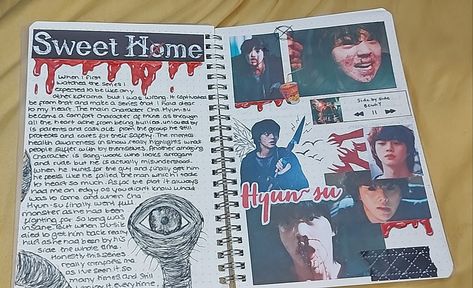 Kdrama Scrapbook, Sweet Home Drawing Kdrama, Kdrama Journal Ideas, Kdrama Journal, Lee Know Journal Ideas, Jin Journal Ideas, All Korean Drama, Bulletin Journal Ideas, Diary Ideas