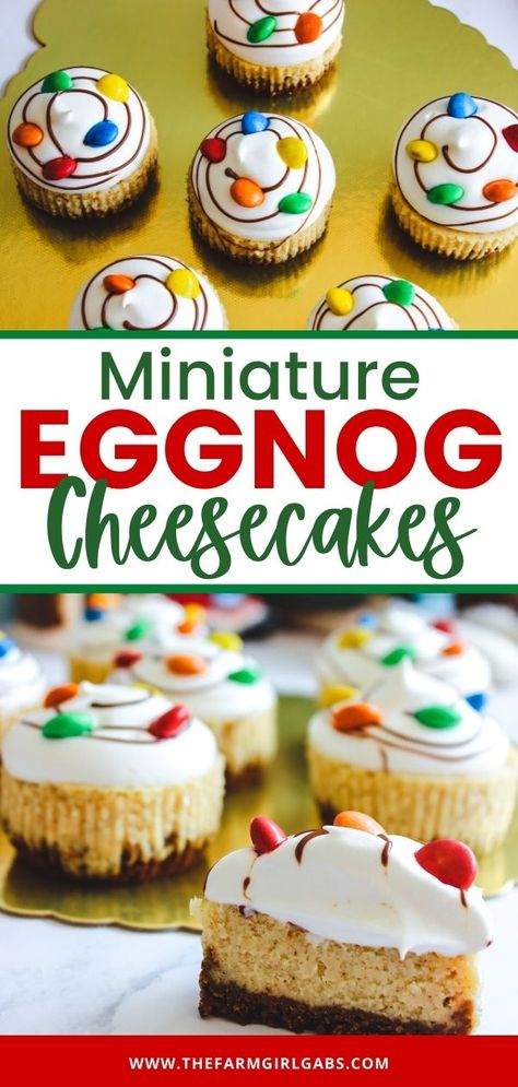 Christmas Cheesecakes, Easy Eggnog Cheesecake, Mini Eggnog Cheesecake, Eggnog Cheesecake Recipe, Eggnog Dessert, Classic Eggnog, Easy Eggnog, Eggnog Cheesecake, Cheesecake Parfaits