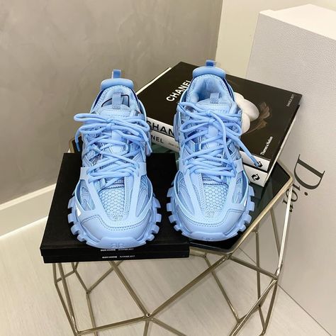 Blue Balenciaga Sneakers Outfit, Blue Balenciaga Shoes, Balenciaga Shoes Outfit, Balenciaga Track Sneakers, Designer Sneaker, Shoes Sneakers Jordans, Balenciaga Sneakers, Balenciaga Track, Fresh Shoes