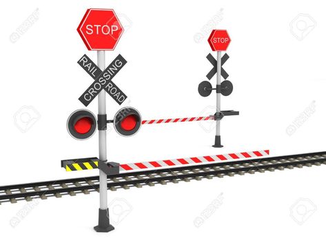 Railroad Tracks at Railroad Crossing Road Signs, Railroad Tracks, Track