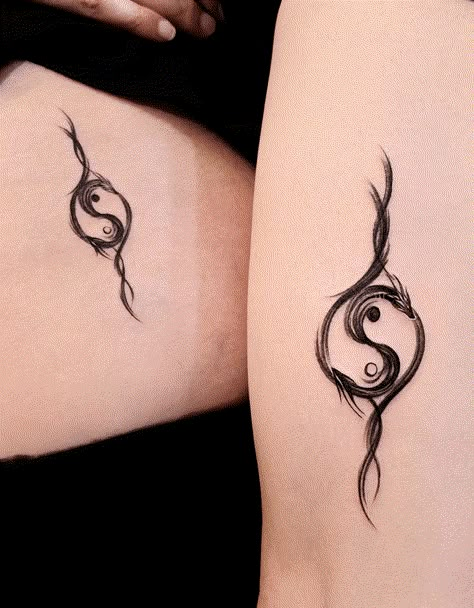 Yin-Yang Minimalist Dragon Tattoo Intertwined Dragons Tattoo, Mother Daughter Dragon Tattoos, Year Of The Dragon Tattoo For Women, Finger Dragon Tattoo, Dragon Ying Yang Tattoo, Minimalist Tattoo Dragon, Tattoos About Balance, Ying Yang Couple Tattoo, Dragon Tattoos Women