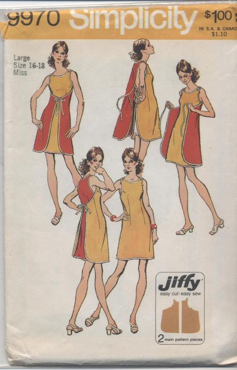 Simplicity 9970 - dress pattern from 1972  Mini wrap dress. 70s Sewing Patterns, Simplicity Patterns Dresses, Patron Vintage, Diy Vetement, Dress Back, Couture Vintage, Vestidos Vintage, Diy Dress, Mini Wrap Dress