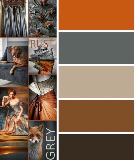 Gorgeous grey and rust tones for an industrial look interior #homedecor #colorscheme #grey #rustic #interiordesign #helenhughesarts #browns #natural Dark Rustic Color Palette, Fashion Color Pallete, Casa Rock, Autumn Palette, Grey And Orange, Color Schemes Colour Palettes, Warm Colour Palette, Fall Color Palette, Color Balance