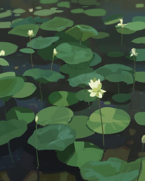 How To Draw Water Procreate, Digital Water Painting, Green Water Aesthetic, Water Texture Drawing, Water Lily Aesthetic, Plant Aesthetic Wallpaper, Lily Pad Drawing, Water Lily Drawing, Lilies Drawing