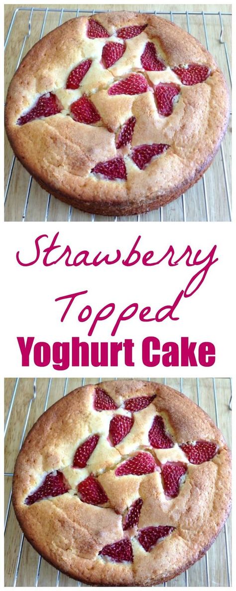 Strawberry topped yoghurt cake, bake with your summer fruit this year! Greek Yoghurt Recipes, Strawberry Yogurt Cake, Slow Cooker Cake, Strawberry Yoghurt, Everyday Cakes, Cooker Cake, Yoghurt Recipe, Summer Cake Recipes, Bubble Cake