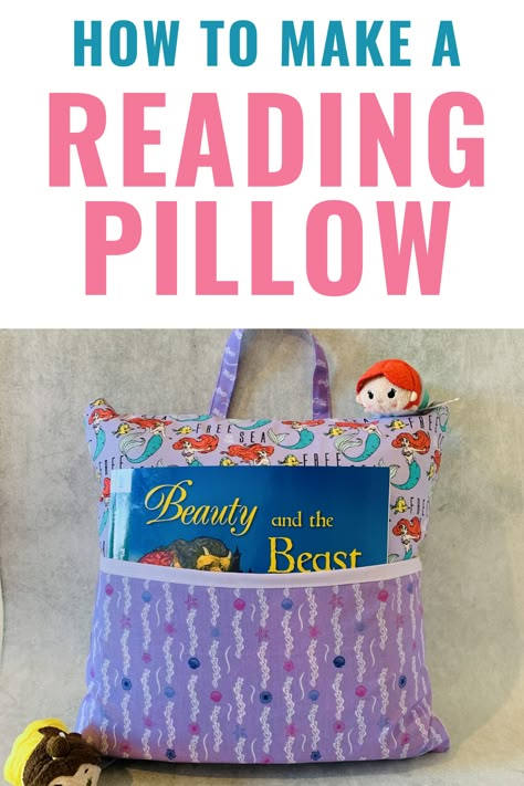 Reading Pillows For Kids, Pillows For Kids, Reading Cushion, Reading Pillows, Book Pocket, Diy Sewing Gifts, Sewing Machine Projects, Book Pillow, Pocket Pillow