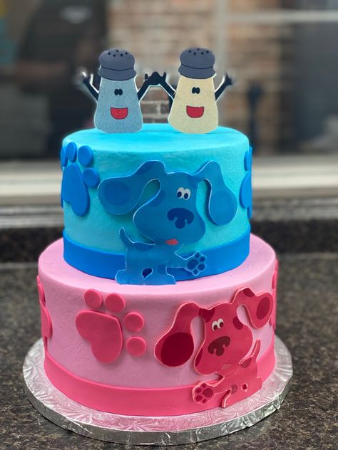 Blue Clues Birthday, Blues Clues Cake Ideas, Blues Clues Gender Reveal Ideas, Blues Clues Birthday Cake, Blues Clues Cake, Blues Clues And Magenta Cake, Blues Clues Two Birthday, Blues Clues Paw Print Cake, Blue’s Clues Cake