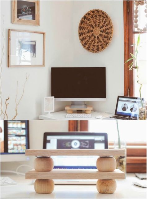 21 Awesome DIY Desk Organizers That Make The Most Of Your Office Space #diy #organizers #homeoffice #desk #organizing #chic #projects Diy Monitor Stand Ideas, Diy Monitor Stand, Monitor Stand Diy, Acrylic Desk Accessories, Craft Organisation, Desk Organization Diy, Diy Office, 15 Diy, Monitor Stand