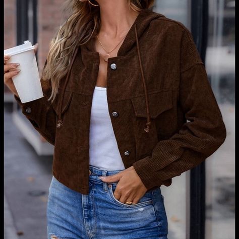  Brown Corduroy Jacket cropped Shein Jackets, Brown Corduroy Jacket, Brown Corduroy, Cropped Jacket, Corduroy Jacket, Crop Jacket, Super Cute, Blazer, Outfit Inspo