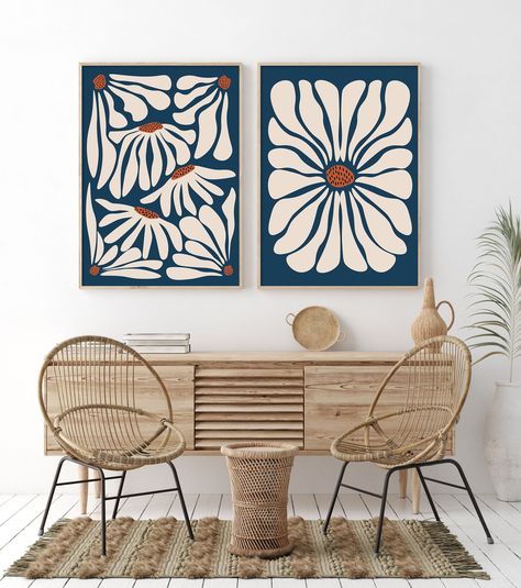 Boho Flower Art, Abstract Flowers Print, Orange Wall Art, Abstract Botanical, Botanical Print Set, Orange Walls, Abstract Flower, Canvas Wall Art Set, Botanical Print