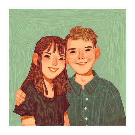 Portraits - Round 2 on Behance Illustrated Family Portrait, Graphic Projects, Portrait Cartoon, Book Illustration Art, Couple Illustration, Graphic Wallpaper, Whimsical Illustration, Digital Art Illustration, Pencil Illustration