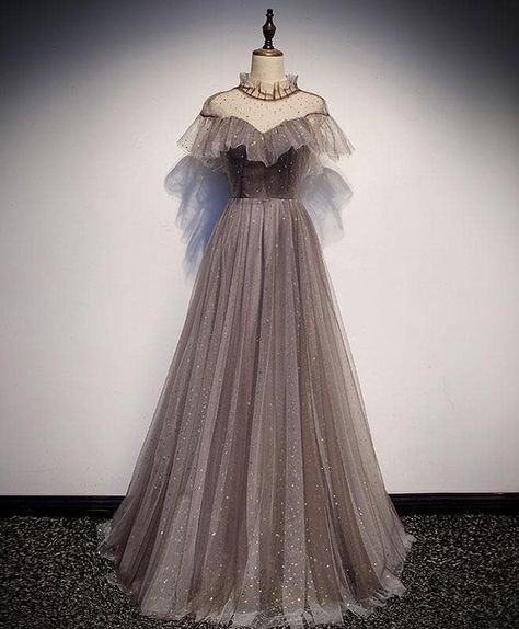 Prom Dress Tulle, Grey Evening Dresses, Tulle Long Prom Dress, Sparkly Prom Dress, Sparkly Prom Dresses, 파티 드레스, Simple Prom Dress, Tulle Evening Dress, Illusion Tulle